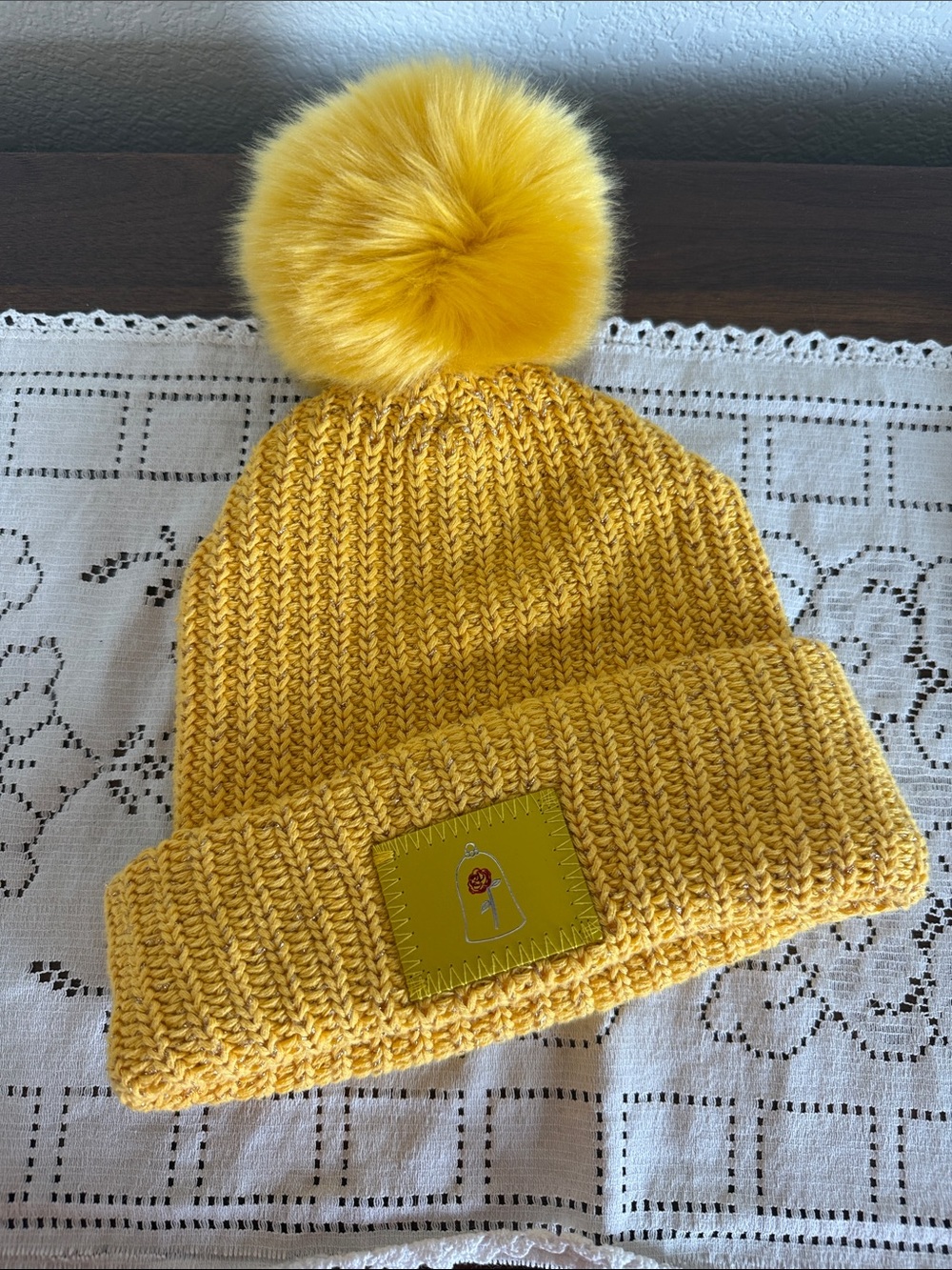 Belle Disney Love Your Melon Mustard Yellow Knit Pom Beanie for Kids